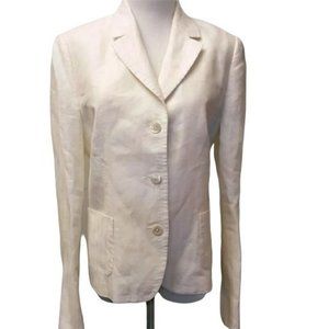 Faconnable 100% cream linen blazer 3 button closure women's size 10 (253)